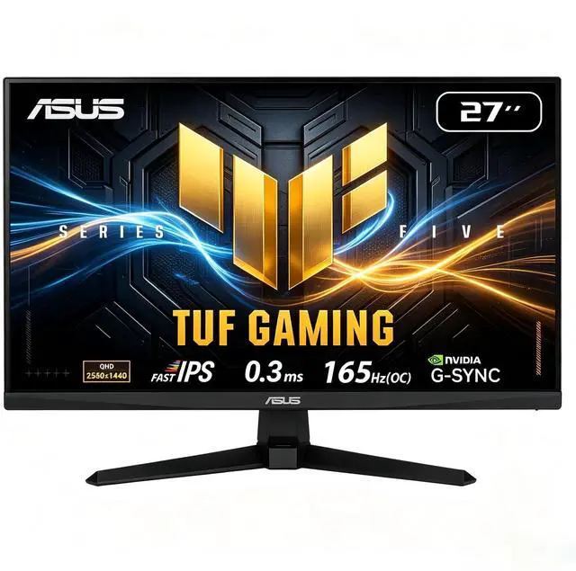 Main image of TUF 27" QHD 165Hz IPS Gaming Monitor, 0.3ms, G-Sync Compatible | AMD FreeSync Premium, ELMB blur reduction, 2xHDMI+1xDP, built-in speakers, VESA mount for gaming & daily office