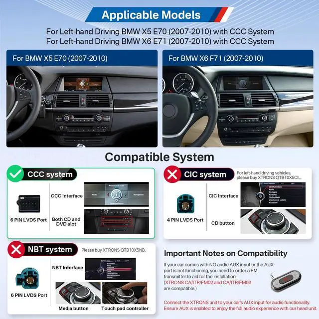 Alt view image 2 of 7 - 10.25 Inch Android Car Stereo for BMW X5 E70 / X6 E71 (2007-2010) CCC System, IPS Touch Screen GPS Navigation Support Wireless CarPlay Android Auto (2+64GB)