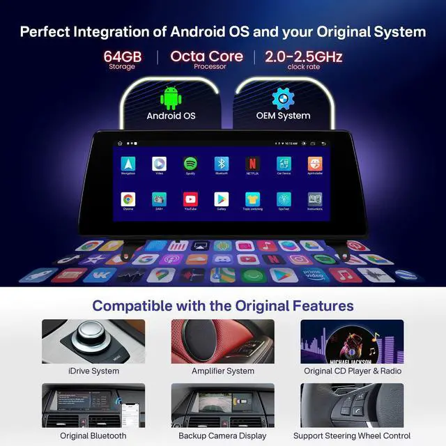 Alt view image 5 of 7 - 10.25 Inch Android Car Stereo for BMW X5 E70 / X6 E71 (2007-2010) CCC System, IPS Touch Screen GPS Navigation Support Wireless CarPlay Android Auto (2+64GB)