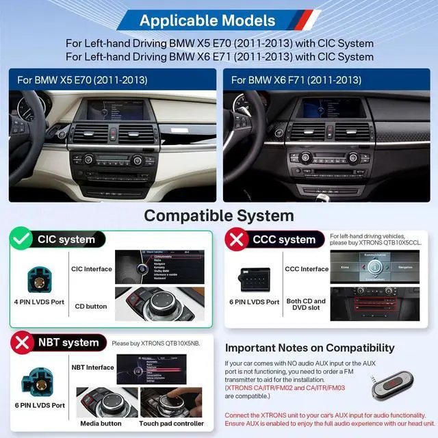 Alt view image 2 of 7 - 10.25 Inch Android Car Stereo for BMW X5 E70 / X6 E71 (2011-2013) CIC System, IPS Touch Screen GPS Navigation Support Wireless CarPlay Android Auto (2+64GB)