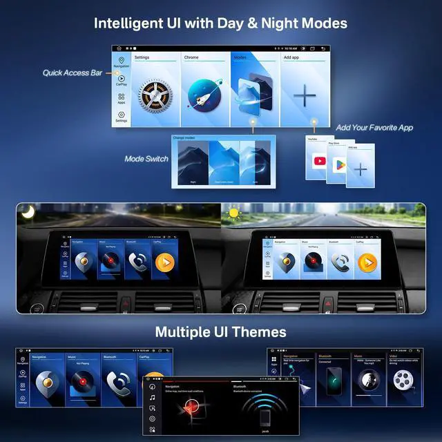 Alt view image 6 of 7 - 10.25 Inch Android Car Stereo for BMW X5 E70 / X6 E71 (2011-2013) CIC System, IPS Touch Screen GPS Navigation Support Wireless CarPlay Android Auto (2+64GB)