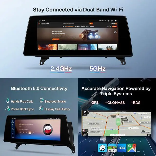 Alt view image 7 of 7 - 10.25 Inch Android Car Stereo for BMW X5 E70 / X6 E71 (2007-2010) CCC System, IPS Touch Screen GPS Navigation Support Wireless CarPlay Android Auto (2+64GB)