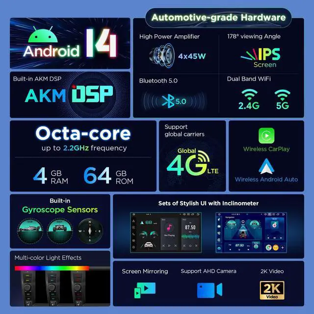 Alt view image 2 of 6 - Android 14 Car Stereo for Toyota Tundra 2007-2013 Toyota Sequoia 2008-2017, 9 Inch IPS Touch Screen Head Unit GPS Navigation Bluetooth Built-in DSP Support CarPlay Android Auto 4G LTE (4+64G)