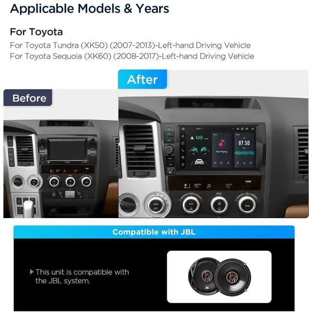Alt view image 3 of 6 - Android 14 Car Stereo for Toyota Tundra 2007-2013 Toyota Sequoia 2008-2017, 9 Inch IPS Touch Screen Head Unit GPS Navigation Bluetooth Built-in DSP Support CarPlay Android Auto 4G LTE (4+64G)