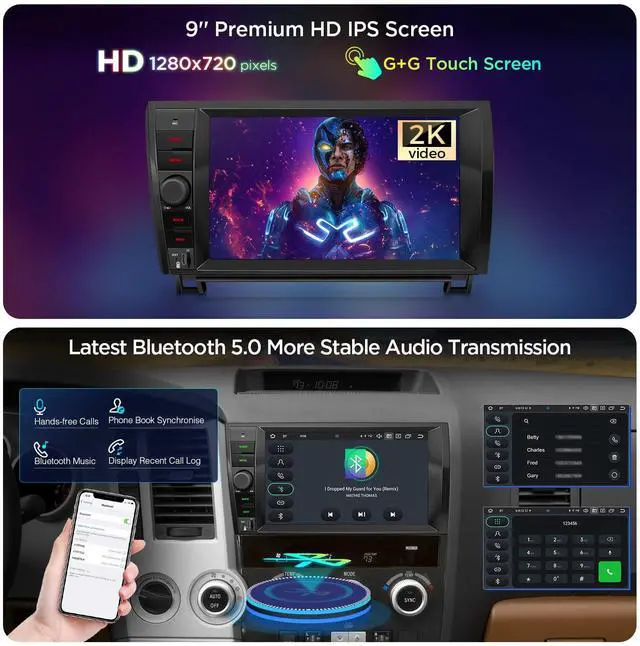 Alt view image 6 of 6 - Android 14 Car Stereo for Toyota Tundra 2007-2013 Toyota Sequoia 2008-2017, 9 Inch IPS Touch Screen Head Unit GPS Navigation Bluetooth Built-in DSP Support CarPlay Android Auto 4G LTE (4+64G)
