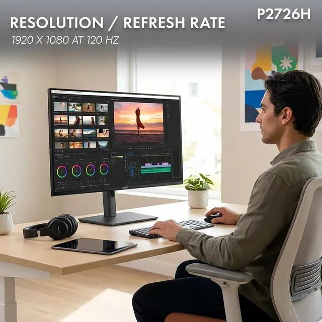 Alt view image 2 of 7 - Pro P2726H 27" FHD 1920 x 1080 at 120Hz IPS Monitor Bundle | For Home & Office | HDMI, DisplayPort, 16:9 IPS Panel, USB-C 15W Hub, 99% sRGB + USB-C Cable + LCD Cleaning Kit (NEW MODEL)