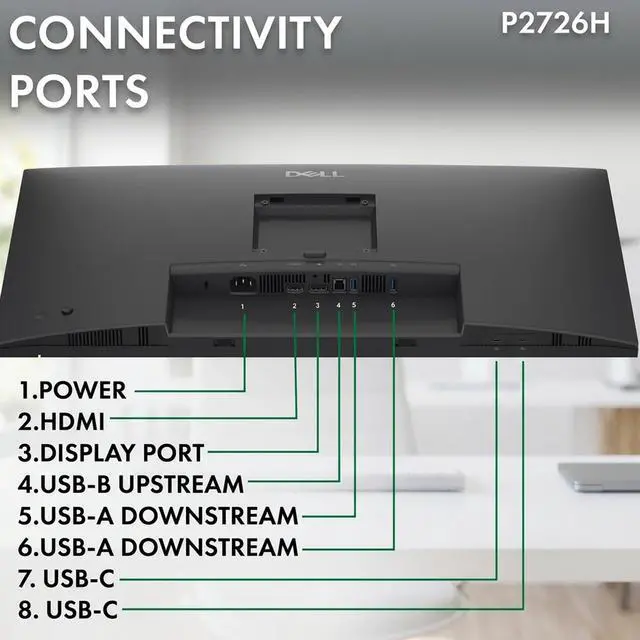 Alt view image 4 of 7 - Pro P2726H 27" FHD 1920 x 1080 at 120Hz IPS Monitor Bundle | For Home & Office | HDMI, DisplayPort, 16:9 IPS Panel, USB-C 15W Hub, 99% sRGB + USB-C Cable + LCD Cleaning Kit (NEW MODEL)