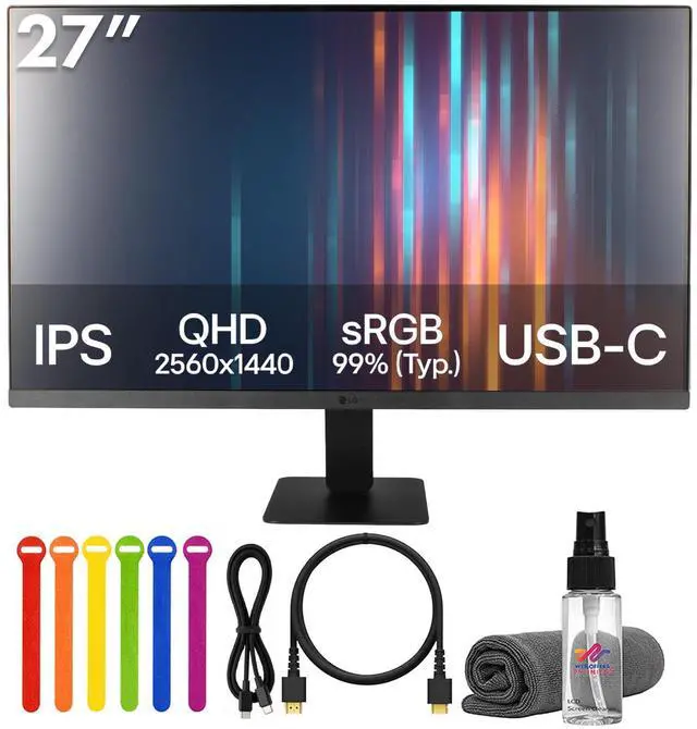 Main image of 27U631A-B 27" QHD (2560×1440) Monitor Bundle | IPS Display, 100Hz Refresh Rate, 5ms Response, HDR10, Reader Mode, Flicker Safe, USB-C, HDMI & Adjustable Tilt + USB-C Cable + Cable Ties + More