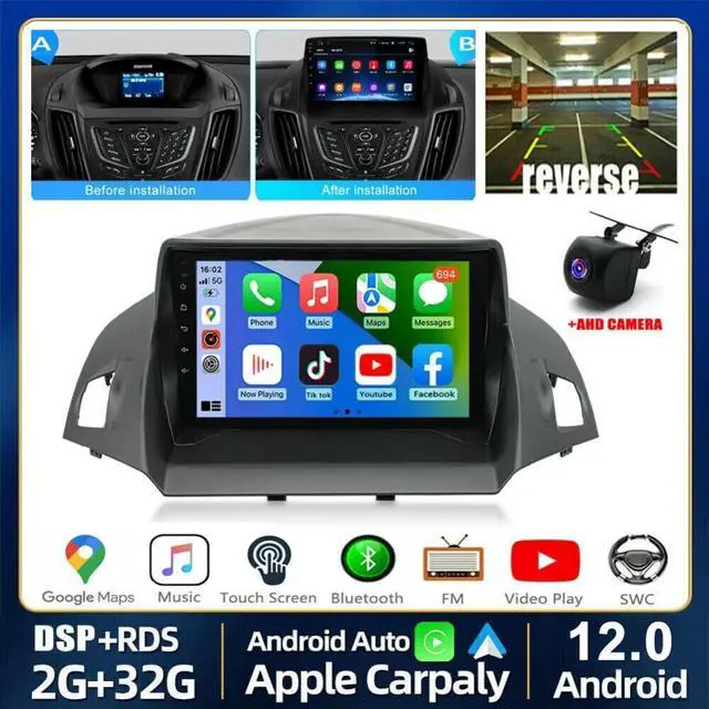 Alt view image 2 of 7 - Double Din Car Radio for Ford Escape 2013 2014 2015-2019, 9 inch Touchscreen Car Stereo for Ford Kuga 2012-2018 with Wireless Carplay Android Bluetooth GPS Navi FM RDS AHD Backup Camera SWC, 2+32G