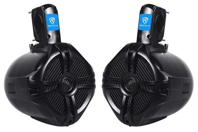 Alt view image 2 of 6 - RWB65B 6.5" Black Marine Wakeboard Tower Speaker Pair with Covers | 500W Peak / 300W RMS, 4 Ohm, 96dB, 1" Tweeters, 1.26"-2.05" Bar Fit, RWBC Neoprene Speaker Covers, Boat/ATV, 4-Items