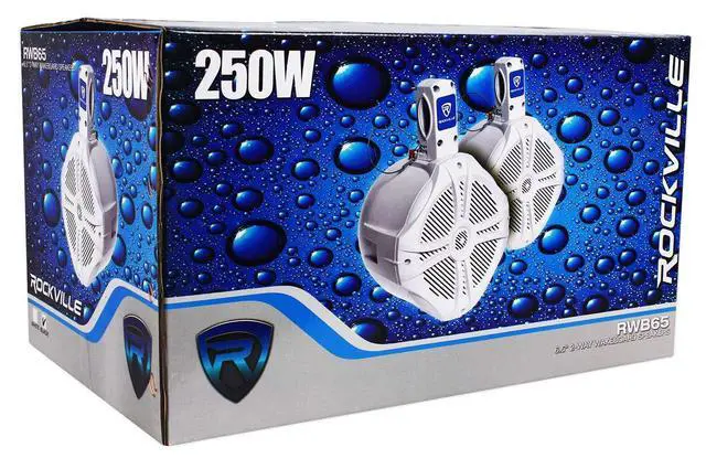 Alt view image 6 of 6 - RWB65B 6.5" Black Marine Wakeboard Tower Speaker Pair with Covers | 500W Peak / 300W RMS, 4 Ohm, 96dB, 1" Tweeters, 1.26"-2.05" Bar Fit, RWBC Neoprene Speaker Covers, Boat/ATV, 4-Items