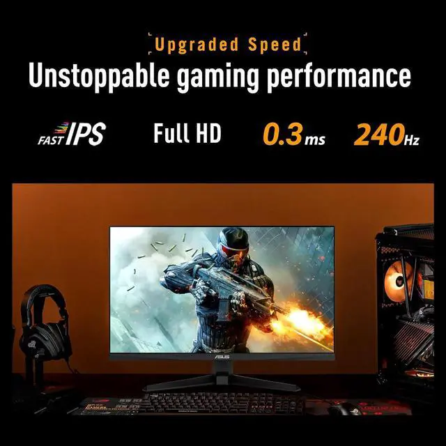 Alt view image 2 of 7 - TUF Gaming 24" FHD Monitor, 240Hz, 0.3ms, Fast IPS, G-SYNC Compatible, FreeSync Premium, Extreme Low Motion Blur Sync, 99% sRGB, DisplayPort& 2 x HDMI, Tilt Adjustment, Gaming AI, Black