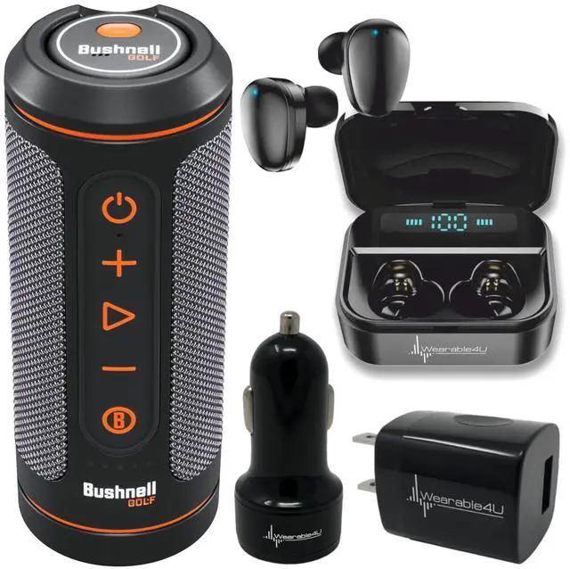 Main image of Bushnell Wingman 2 GPS Golf Speaker with Black Earbuds - Wall/Car Adapters Bundle