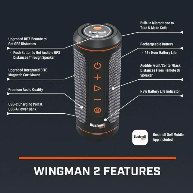 Alt view image 4 of 6 - Bushnell Wingman 2 GPS Golf Speaker with White Earbuds - Wall/Car Adapters Bundle
