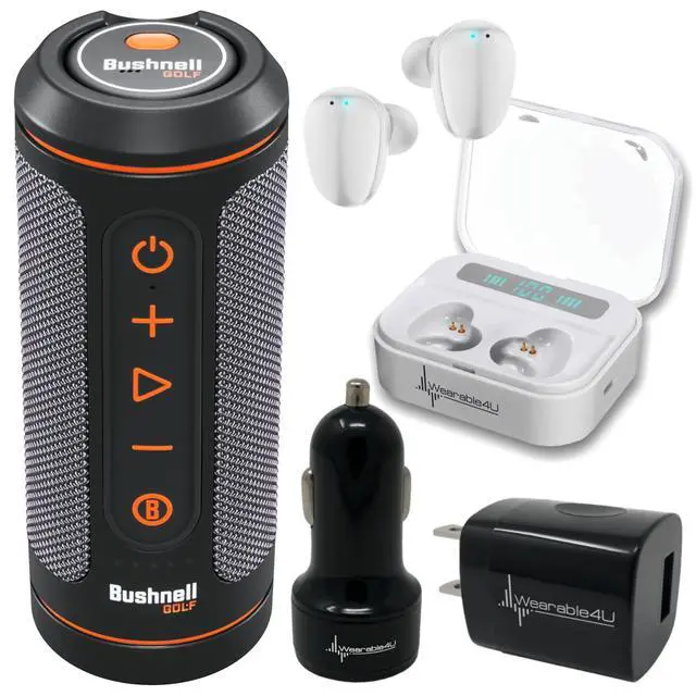 Main image of Bushnell Wingman 2 GPS Golf Speaker with White Earbuds - Wall/Car Adapters Bundle