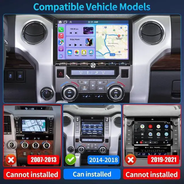 Alt view image 2 of 7 - 4+64G Android 15 Car Radio for Toyota Tundra 2014-2018 with Wireless CarPlay and Android Auto, 9 Inch Touchscreen for Tundra Double Din Car Stereo Head Unit with Bluetooth GPS WiFi FM SWC Backup Cam