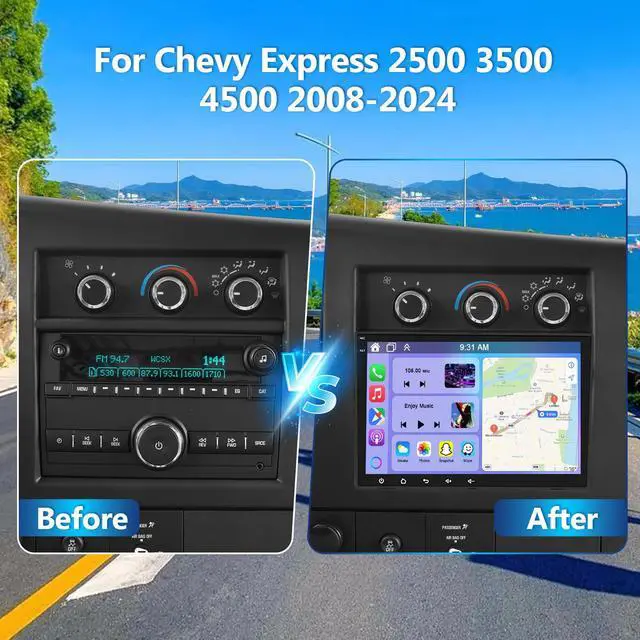 Alt view image 2 of 7 - 4G+64G Car Stereo Upgrade for Chevy Express 2500 3500 4500 2008-2024 with Wireless CarPlay Android Auto, 8" Touchscreen Android 14 Double Din Car Radio with Bluetooth GPS WiFi FM RDS SWC Backup Camera