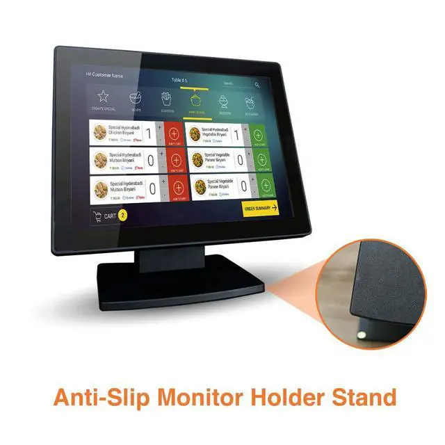 Alt view image 5 of 7 - 12-Inch Capacitive Multi-Touch POS TFT LED Touchscreen Monitor, True Flat Seamless Design with Adjustable POS Stand for Retail Restaurant, HDMI & VGA Inputs, High Resolution 1024 x 768