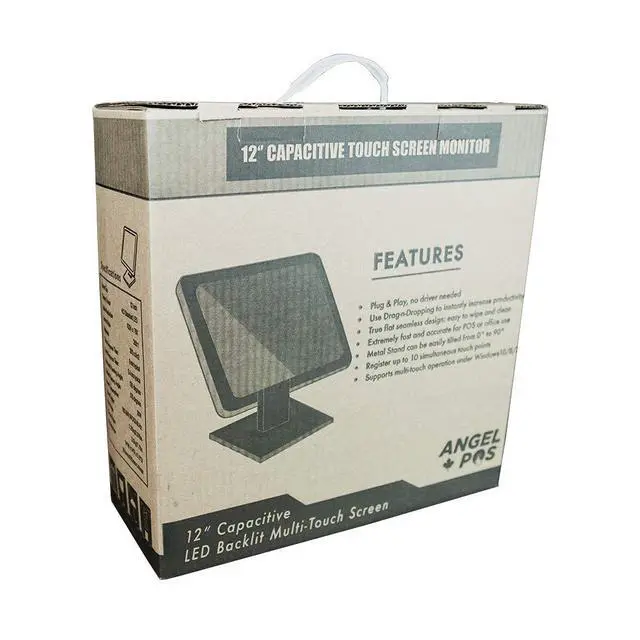 Alt view image 7 of 7 - 12-Inch Capacitive Multi-Touch POS TFT LED Touchscreen Monitor, True Flat Seamless Design with Adjustable POS Stand for Retail Restaurant, HDMI & VGA Inputs, High Resolution 1024 x 768