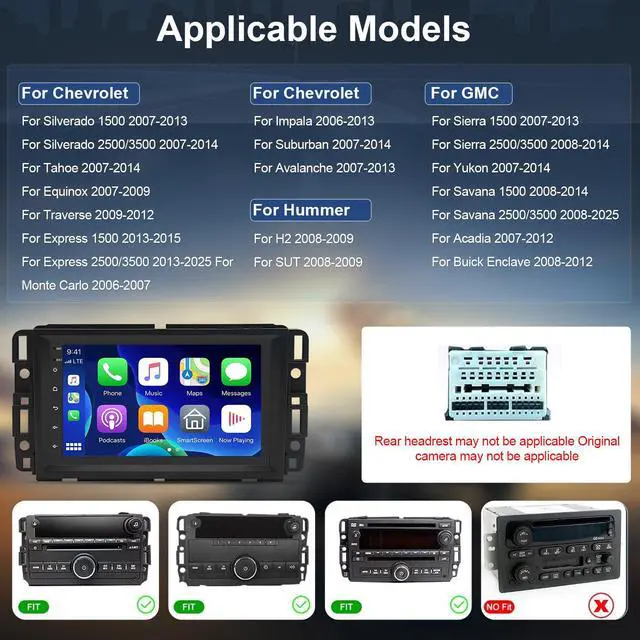 Alt view image 5 of 7 - Car Radio for Chevy Express Van 1500/2500/3500 2013-2025 Savana 2007-2025 | Double Din Wireless CarPlay Android Auto WiFi GPS Navigation 7" Touchscreen Bluetooth FM SWC Mirror Link Backup Camera