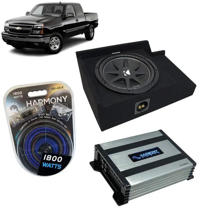 Main image of Kicker Comp C10 Single 10" Sub Box with Amp Fits 99-06 Silverado Ext Cab | Matched mono power included, Loaded subwoofers pre-mounted for your Chevy, tough charcoal carpet, 10 inch sealed fit
