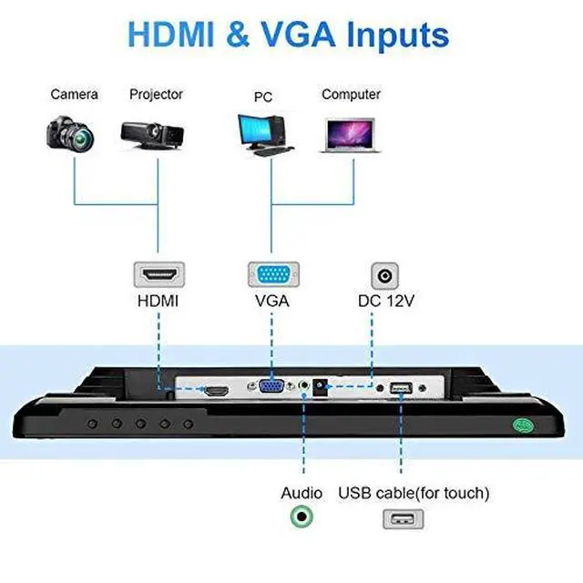 Alt view image 3 of 7 - 12-Inch Capacitive Multi-Touch POS TFT LED Touchscreen Monitor, True Flat Seamless Design with Adjustable POS Stand for Retail Restaurant, HDMI & VGA Inputs, High Resolution 1024 x 768