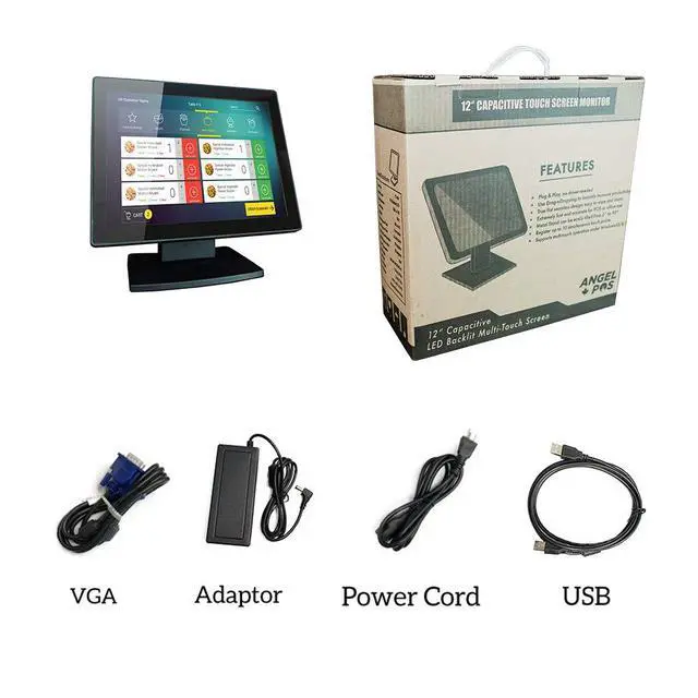 Alt view image 6 of 7 - 12-Inch Capacitive Multi-Touch POS TFT LED Touchscreen Monitor, True Flat Seamless Design with Adjustable POS Stand for Retail Restaurant, HDMI & VGA Inputs, High Resolution 1024 x 768