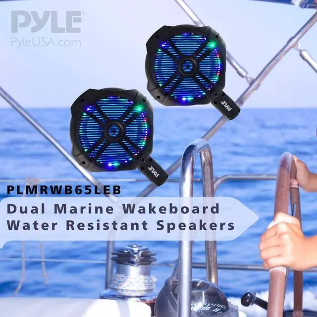 Alt view image 6 of 6 - Waterproof Marine Wakeboard Tower Speakers - 6.5 Dual Subwoofer Speaker Set and 1.0 Tweeters, LED Lights and 200 Watt Power - 2-way Boat Audio System with Mounting Bracket - PLMRWB65LEB (Black)