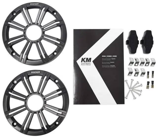 Alt view image 7 of 7 - Pair 45KM654 6.5" 390w Marine Boat Speakers KM65 w/Charcoal with White Grilles Bundle with 2 Rockville MAC65B 6.5" Black Aluminum Wakeboard Tower Speaker Pod Enclosures