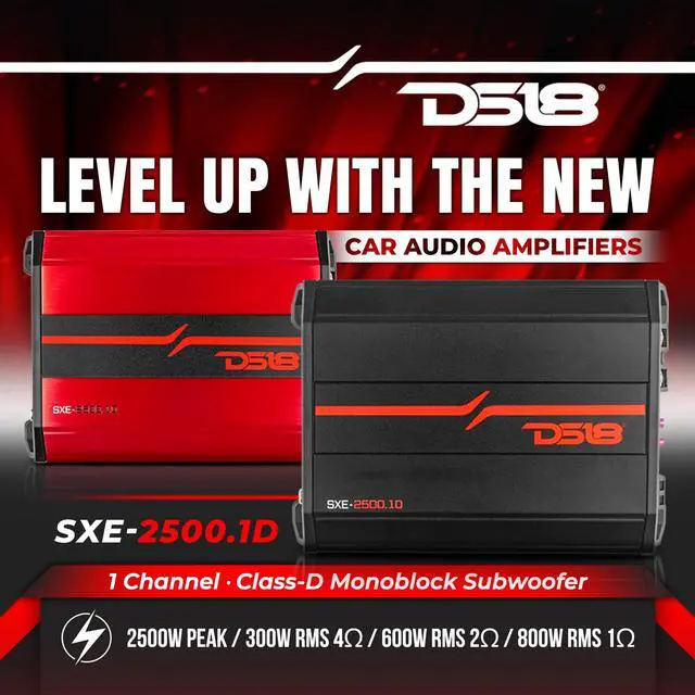 Alt view image 2 of 6 - SXE-2500.1D/BK Car Amplifier Class D 1-Channel Monoblock Amp 800 x 1 RMS @1 Ohm 2500 Watts - Powerful and Compact Amp for Speakers in Car Audio System