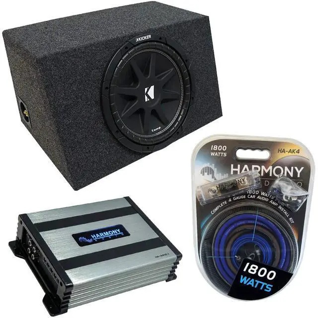 Main image of Universal Car Stereo Hatchback Sealed Single 12" Kicker Bundle Comp C12 Sub Box Enclosure & Harmony HA-A400.1 Amp