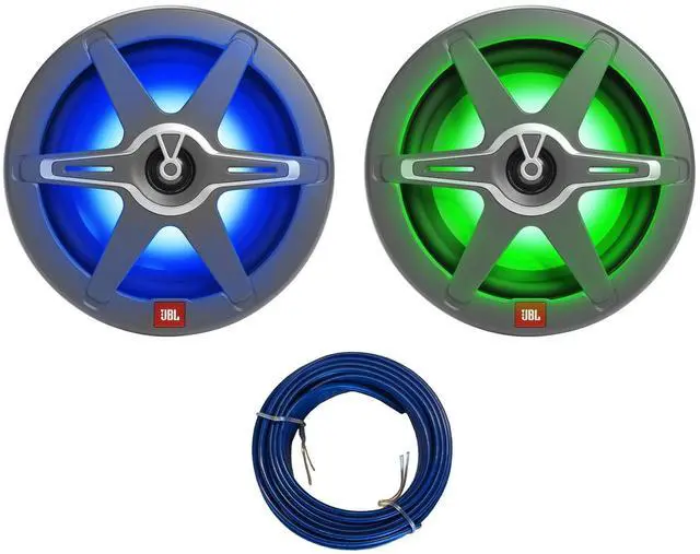 Main image of One Pair (Qty 2) of JBL Club CB82AM 8" OEM Replacement 450 Watt Max Power 2-Way High-Performance Marine Speakers with RGB Illumination (White and Gray Grilles), 20 Feet 16 Gauge Speaker Wire