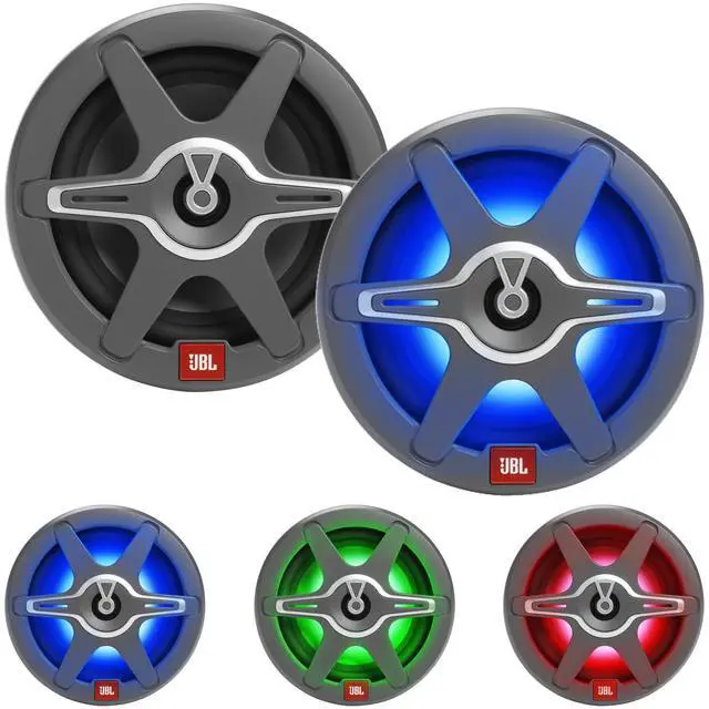 Alt view image 2 of 3 - One Pair (Qty 2) of JBL Club CB82AM 8" OEM Replacement 450 Watt Max Power 2-Way High-Performance Marine Speakers with RGB Illumination (White and Gray Grilles), 20 Feet 16 Gauge Speaker Wire