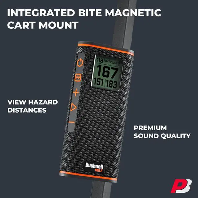 Alt view image 5 of 6 - Bushnell Wingman View Golf Speaker Pouch Bundle | Easy-to-Read LCD Display, Bluetooth Music & Audible GPS Distances | Includes Protective Wingman Pouch & Magnetic Cart Mount