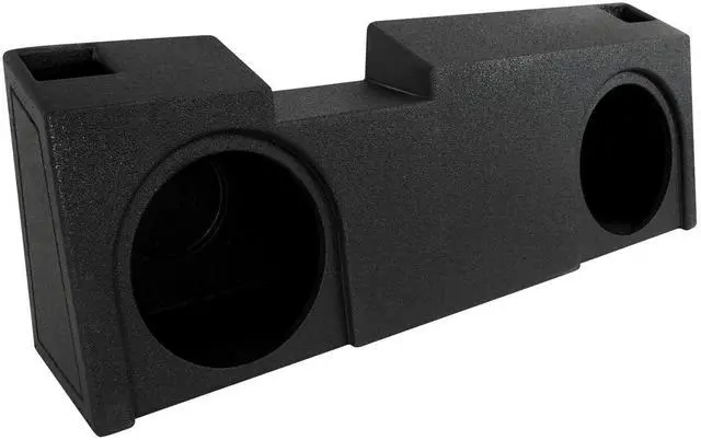 Main image of REC118 Dual 10" Ported Sub Box, Bedliner Finish, 37Hz Tuning | 1.1 Cu Ft Per Sub, 8.5" Mount Depth, 3/4" MDF, Spring Loaded Terminals, for 2019-Current GM Crew/Double Cab