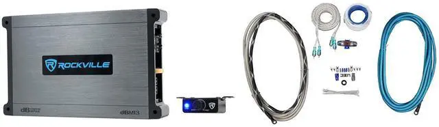 Main image of DBM13 3000W Peak/750W RMS Marine Amplifier with RMWK4 Wire Kit | Mono, 2-Ohm, Class D, MOSFET, Bass Remote, Subsonic Filter, Bass EQ, RCA Input, 4 AWG Waterproof, Boat, 2-Items