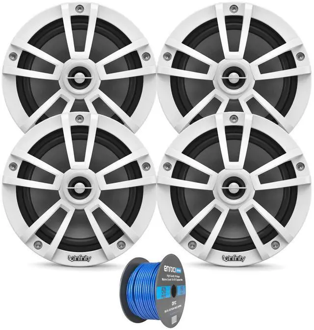 Main image of 2 Pairs (Qty 4) of Infinity 6.5" 225 Watts Peak Power Water-Resistant Coaxial 2-Way Boat Outdoor Powersports Audio Speakers Bundle (Bulk Packaging) Grade Speaker Wire