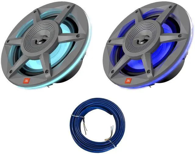 Main image of One Pair (Qty 2) of JBL Stadium SD62GAM 6.5" 300 Watt Max Power 2-Way RGB Illumination Gray Marine Audio Speakers (Bulk Packaging) Bundle Combo with 20 Feet 16 Gauge Speaker Wire