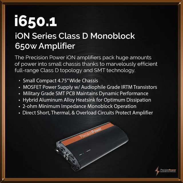 Alt view image 4 of 6 - i1000.4 650W Class D Full Range 4ch Amplifier,Black & Copper