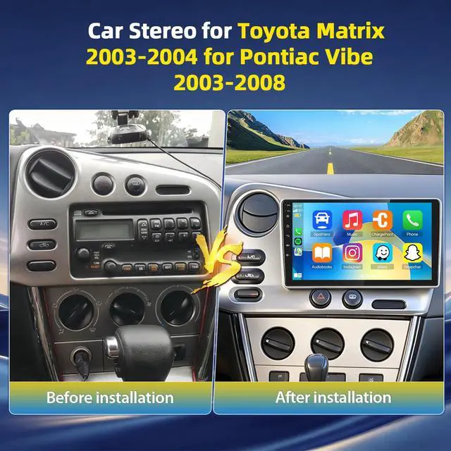 Alt view image 2 of 7 - Car Radio for Toyota Matrix 2003 2004 Pontiac Vibe 2003 2004 2005 2006 2007 2008 with Wireless CarPlay Android Auto, 9 Inch Touch Screen Stereo for Toyota Matrix WiFi GPS BT AHD Backup Camera-2+64G