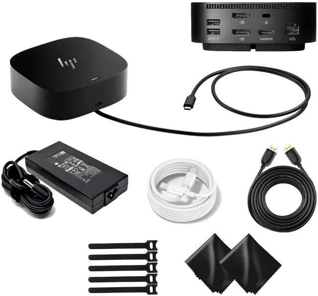 Main image of HP 5YH26AV#ABA USB-C G5 Dock - HP HSN-IX02 L64086-001 L75125-001 Docking Station for Laptop Dual Monitor and Charging Bundle w/ 120W AC Adapter, HDMI Cable, USB-C Cable, Fiber Cloth, Cable Ties