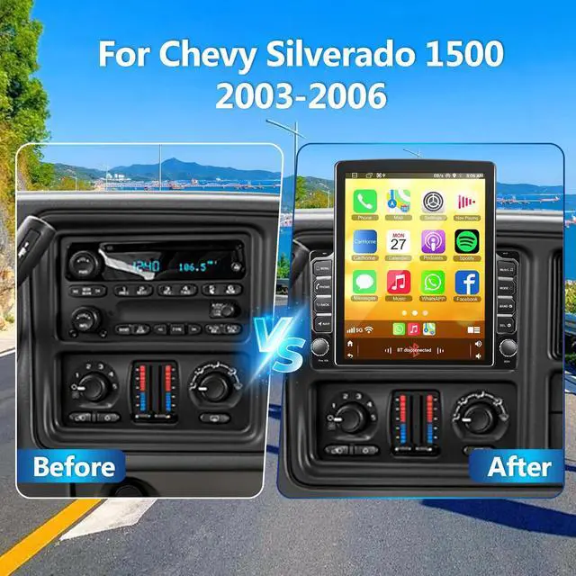 Alt view image 2 of 7 - Double Din Car Stereo Radio for Chevrolet Silverado 1500 2003-2006, 2+32G | 9.7" Touchscreen Android 14 Car Audio w/Wireless CarPlay and Android Auto Bluetooth GPS WiFi FM RDS SWC Backup Camera, 2+32G