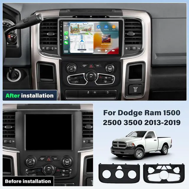 Alt view image 2 of 7 - 4+64G Car Stereo for Dodge RAM 1500/2500/3500 2013-2018(Manual and Auto AC), 9'' Touch Screen for RAM 1500 Radio Upgrade with Wireless Carplay Android Auto, GPS, WiFi, BT, Mic, Backup Cam