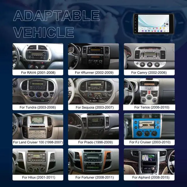 Alt view image 2 of 7 - Car Stereo for Toyota 4Runner 2003-2009 Tundra 2003-2006 Sequoia 2003-2007, 7" IPS Touch Screen Car Stereo with Carplay & Android Auto, GPS, Bluetooth,Backup Camera-2+32G