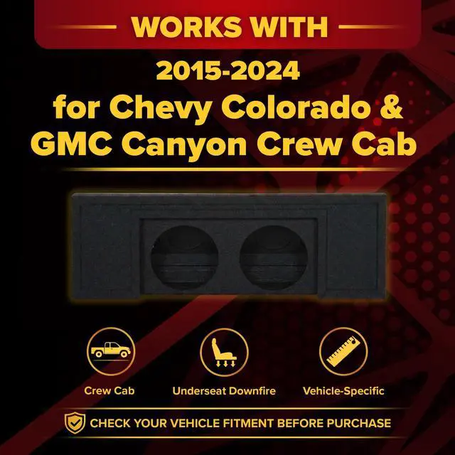 Alt view image 2 of 7 - Dual 10" Underseat Downfire QBomb Subwoofer Box for Chevy/GMC | Compatible with Chevy Colorado Crew Cab & GMC Canyon Crew Cab 2015-2024