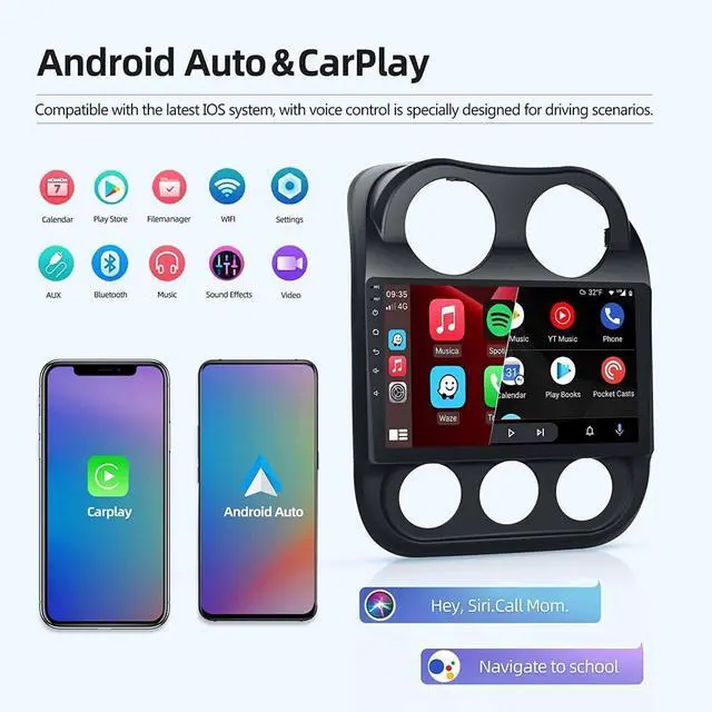 Alt view image 3 of 7 - 10 inch Car Stereo Radio for Jeep Compass Patriot 2010-2016 Car Radio with Carplay Android Auto, GPS Navigation/Bluetooth/FM/Backup Camera/WiFi/SWC/HiFi