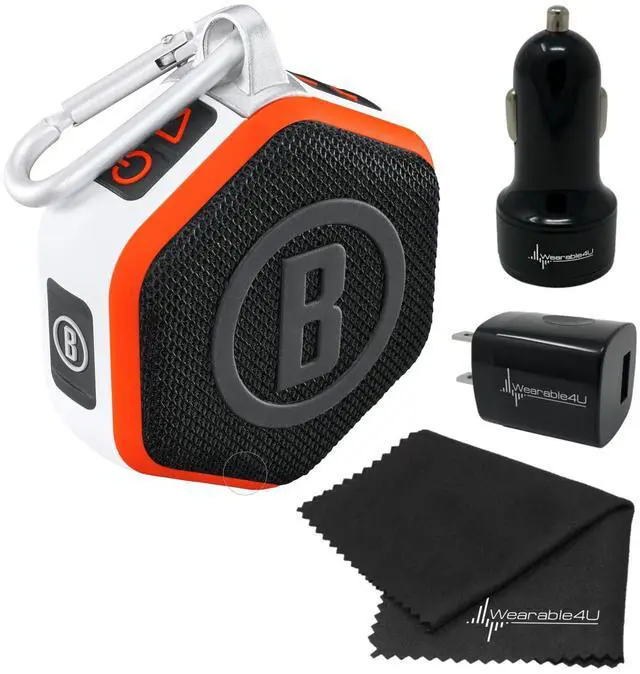 Main image of Bushnell Wingman Mini Orange/White GPS Bluetooth Speaker with Cleaning Cloth and Wall/Car Chargers Bundle