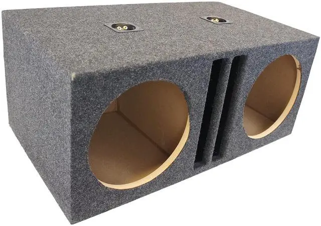 Main image of Car Audio Dual 10" SPL Bass Subwoofer Labyrinth Vent Sub Box Stereo Enclosure | Maze-style port chamber, twin woofer cabinet, empty unloaded car audio build, universal trunk fit, 10 inch size