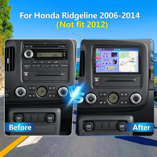 Alt view image 2 of 7 - 7" Car Stereo Upgrade for Honda Ridgeline 2006-2011 2013 2014 with Wireless CarPlay Android Auto, Double Din Android 14 Touchscreen for Ridgeline Radio w/GPS Bluetooth WiFi FM RDS SWC Camera, 2+32G