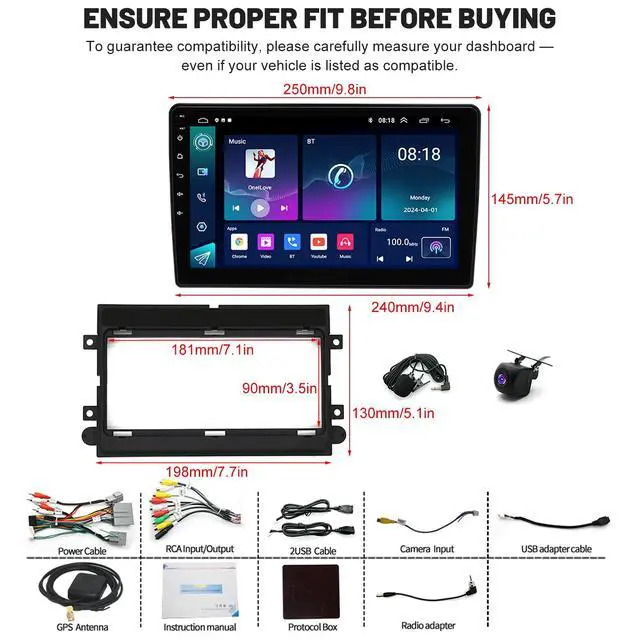 Alt view image 7 of 7 - 10 inch Touchscreen Car Stereo Fit for Mercury Montego 2005-2007, Android 13 Double Din Car Radio with Carplay & Android Auto in-Dash Navigation BT Mirror Link WiFi Backup Camera 2+32G